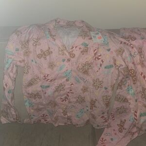 Old Navy Pink Holiday Gingerbread Print Pajama Top & Pants Set